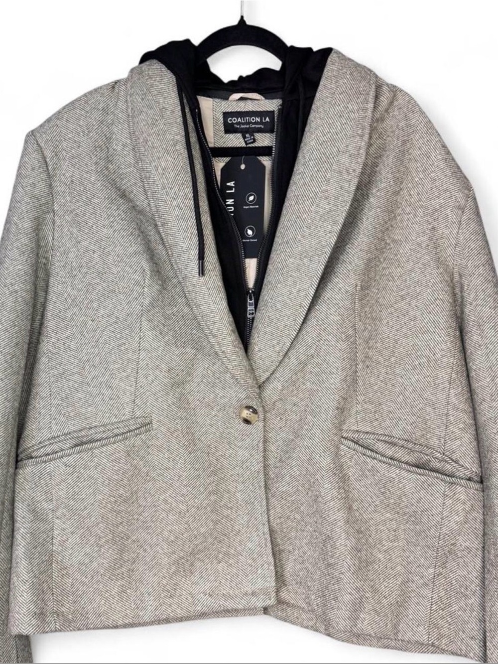 Coalition LA Women's Light Gray Herringbone Hooded Blazer